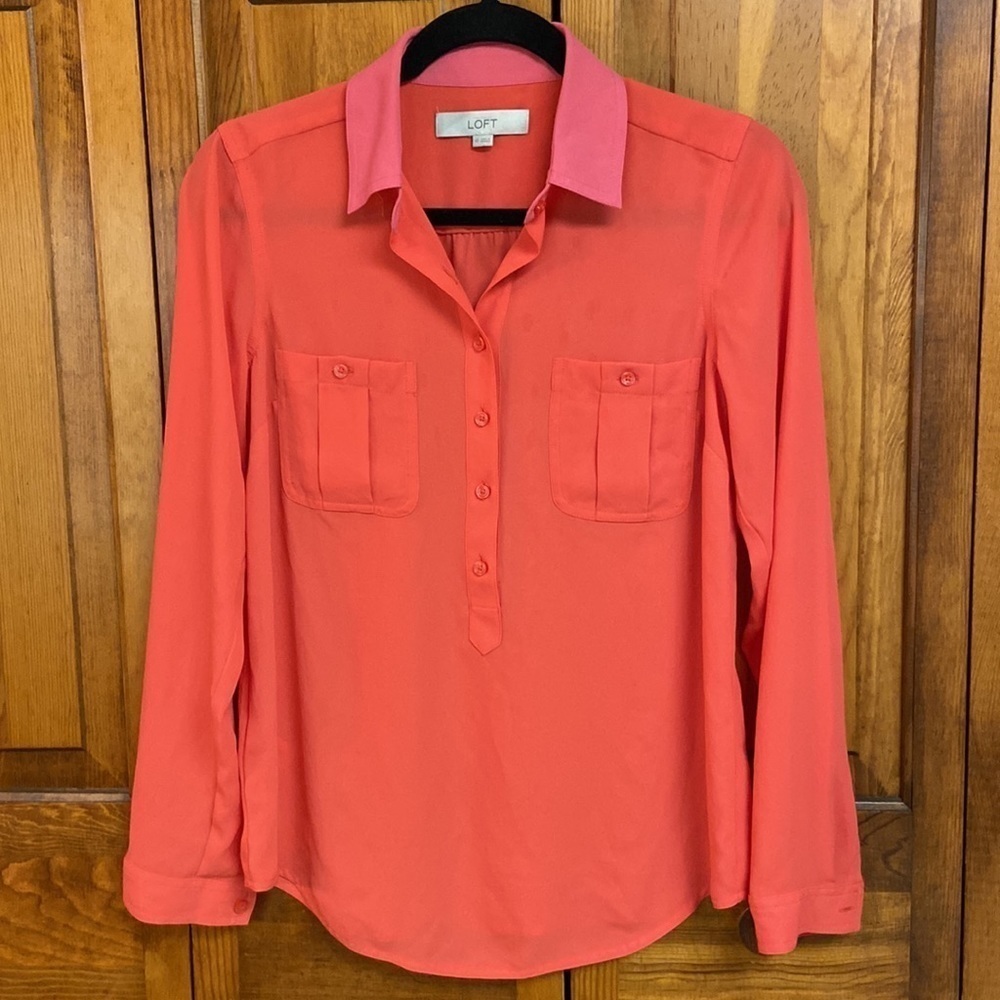 Loft Button Up Blouse Orange/Pink Size XS